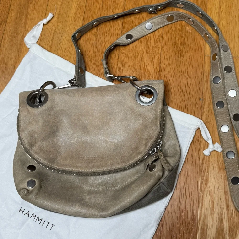 Hammitt Corey Reversible Suede Crossbody in Pewter Gray Leather, Silver hardware